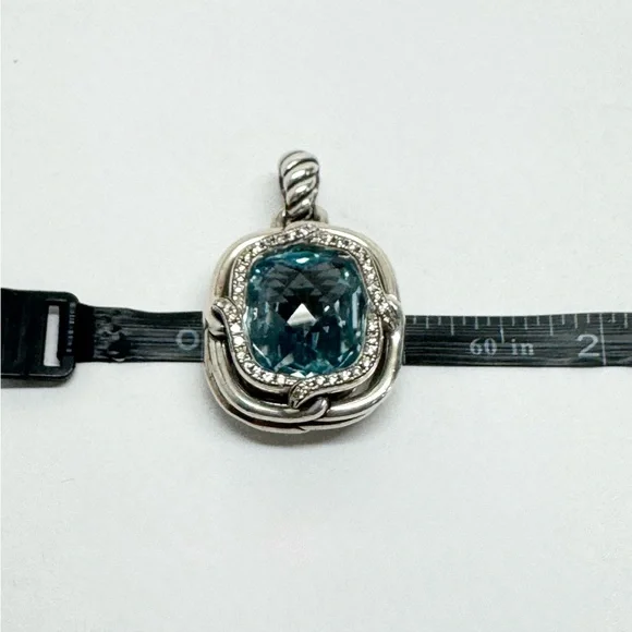 David Yurman Large Diamond Blue Topaz Labyrinth Enhancer Pendant .925 - Picture 9 of 10